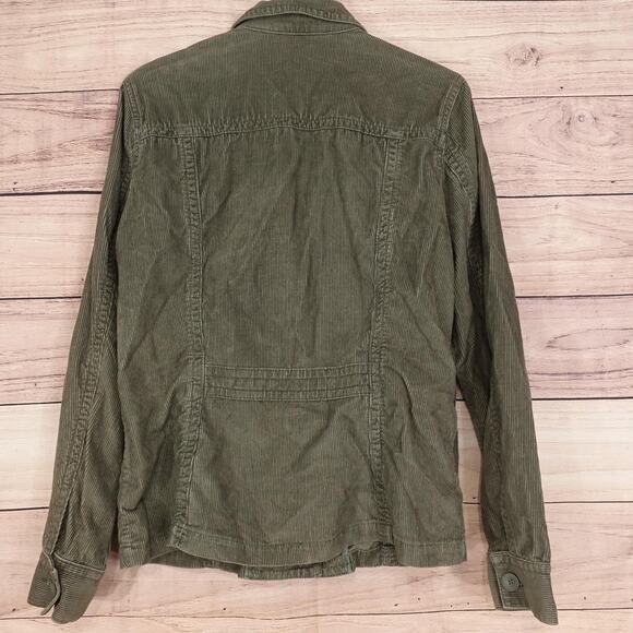 Eddie Bauer Jacket Womens Large Green Corduroy Button Front Chore Coat Utility - Picture 5 of 10